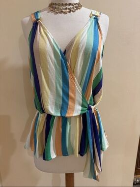 Blu Pepper Multi-Stripe Wrap Peplum Tank Top